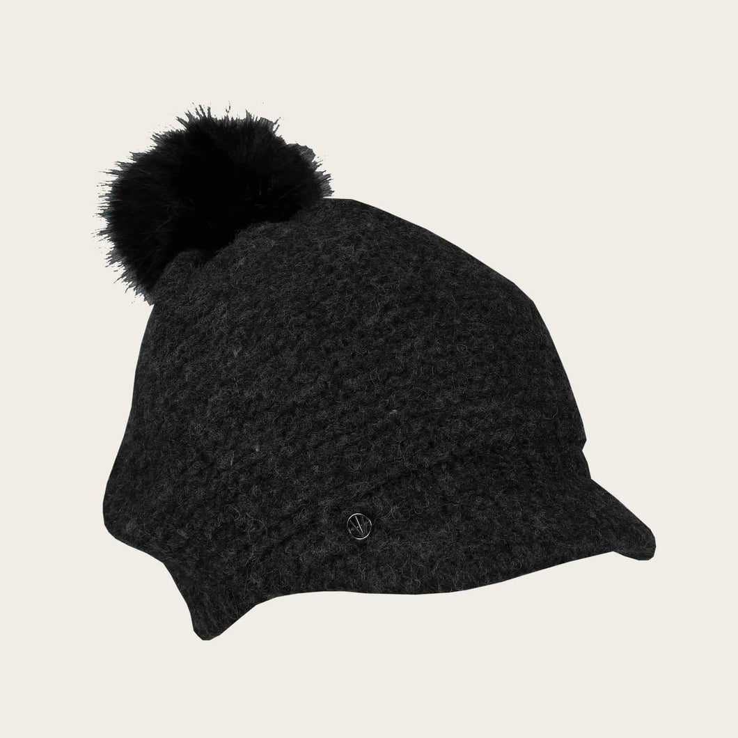 Knitted Loevenich Balloon Hat with Faux Pom Pom - Charcoal
