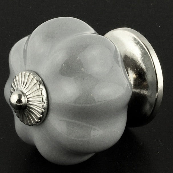 Knob - Ceramic, Grey/ Chrome Rosette