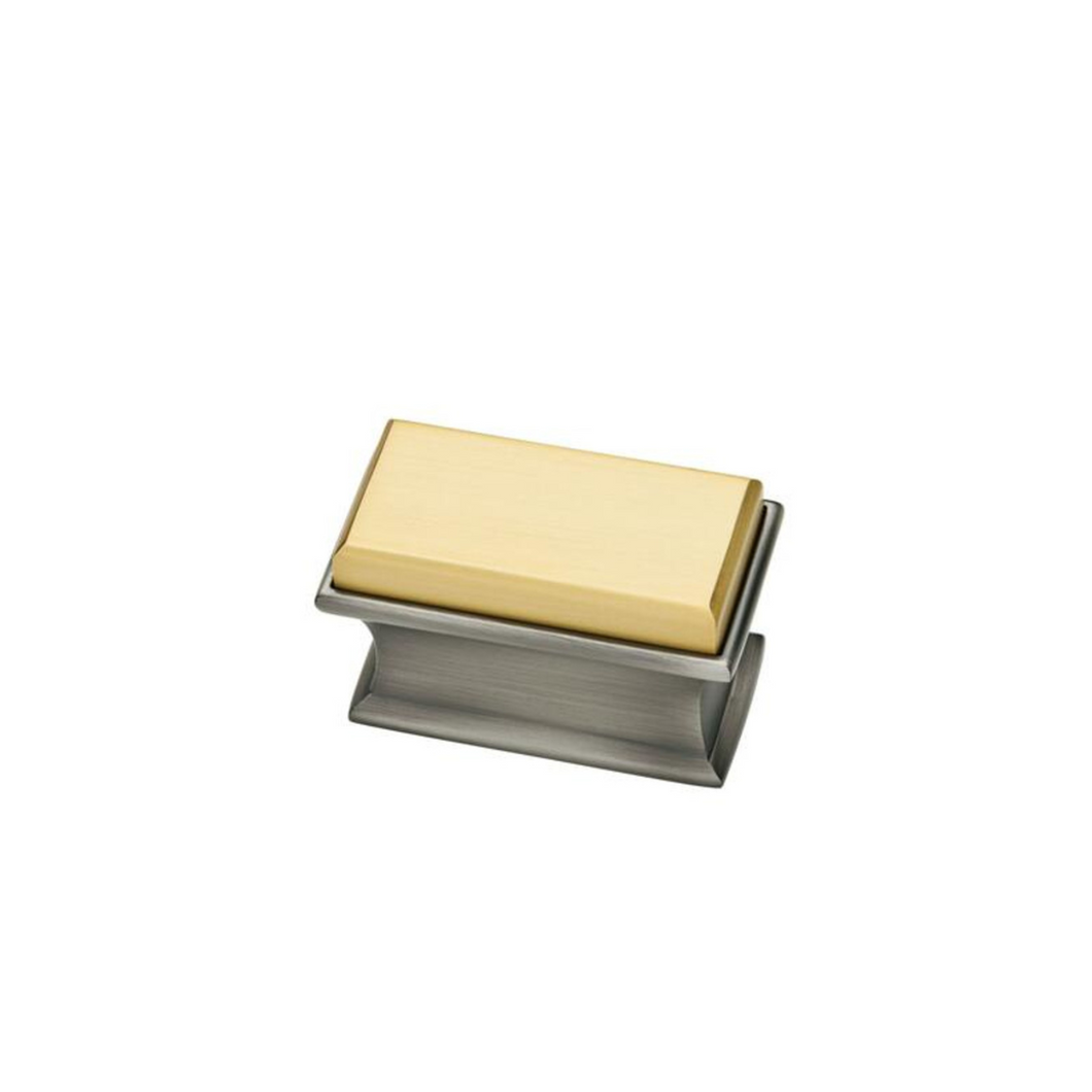 Dual Tone Luxe Square knob - Silver/ Bayview Brass