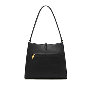 Lock Shoulder Bag - Black Pebbled