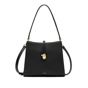 Lock Shoulder Bag - Black Pebbled