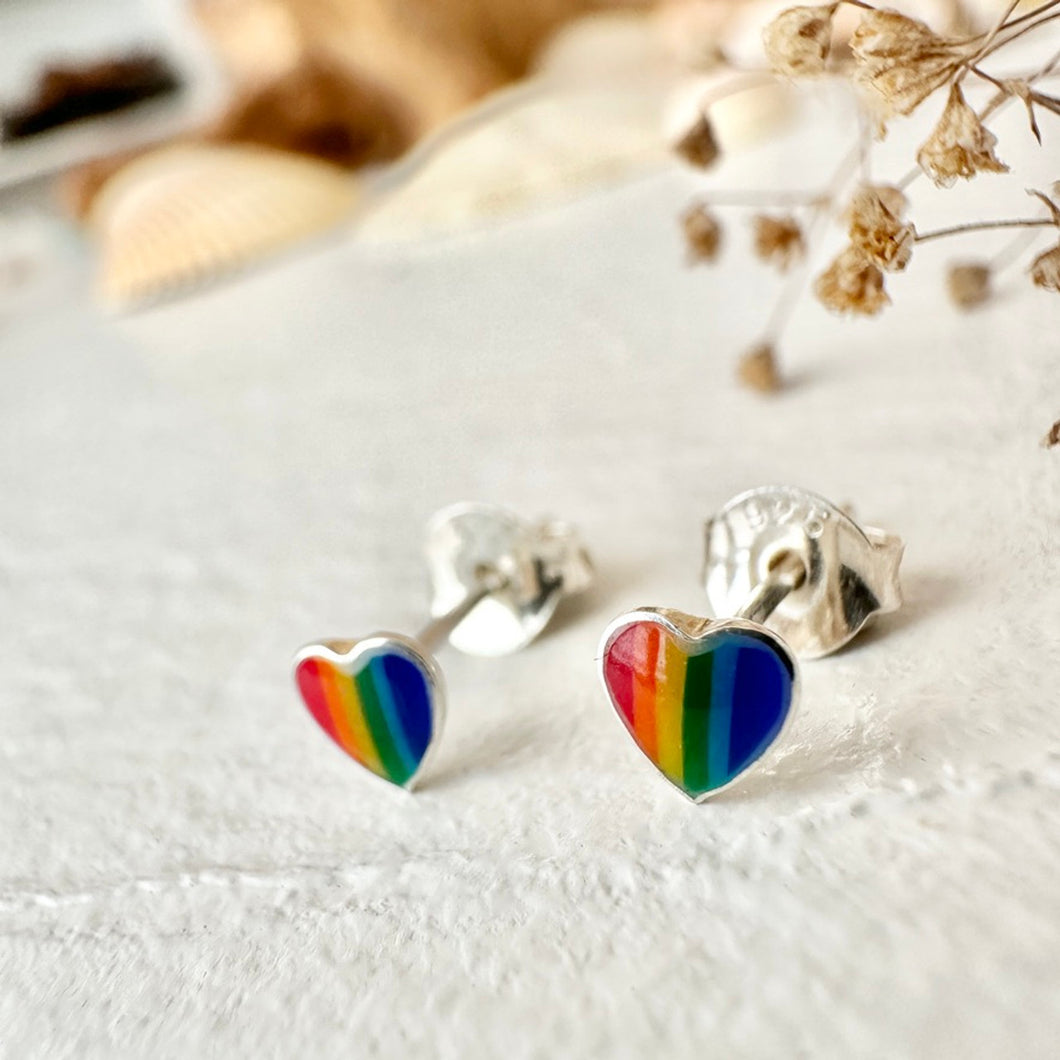 Lil' Lovin Tiny Rainbow Heart Stud - Sterling Silver