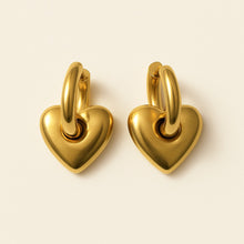 Load image into Gallery viewer, Love Bites Heart Charm Hugger Hoop Earrings - Gold

