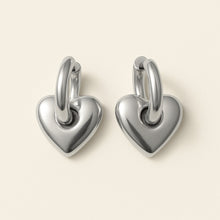Load image into Gallery viewer, Love Bites Heart Charm Hugger Hoop Earrings - Silver
