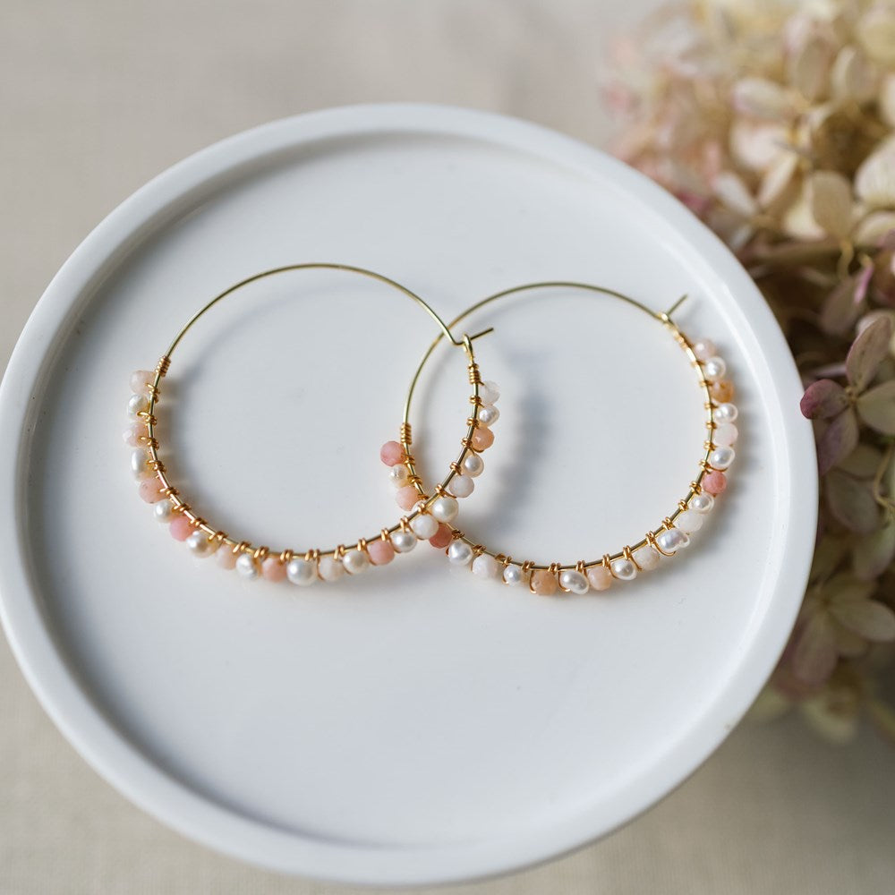Lumi Hoops, Gold - Pearl/Pink Opal