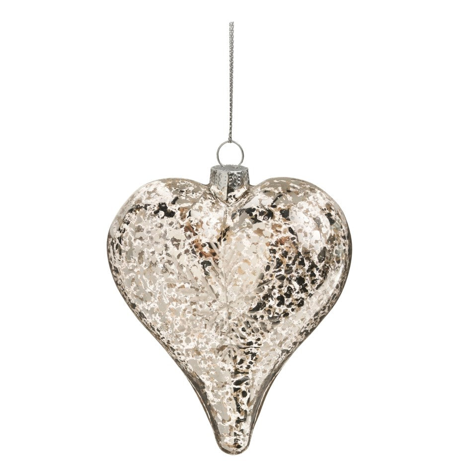 Mercury Glass Heart Ornament - Silver