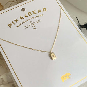 Porcelina Rhinestone Rectangle Charm Necklace - Gold