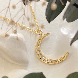 La Lune Rhinestone Moon Charm Necklace