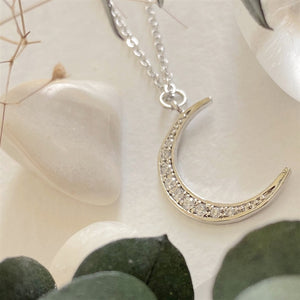 La Lune Rhinestone Moon Charm Necklace
