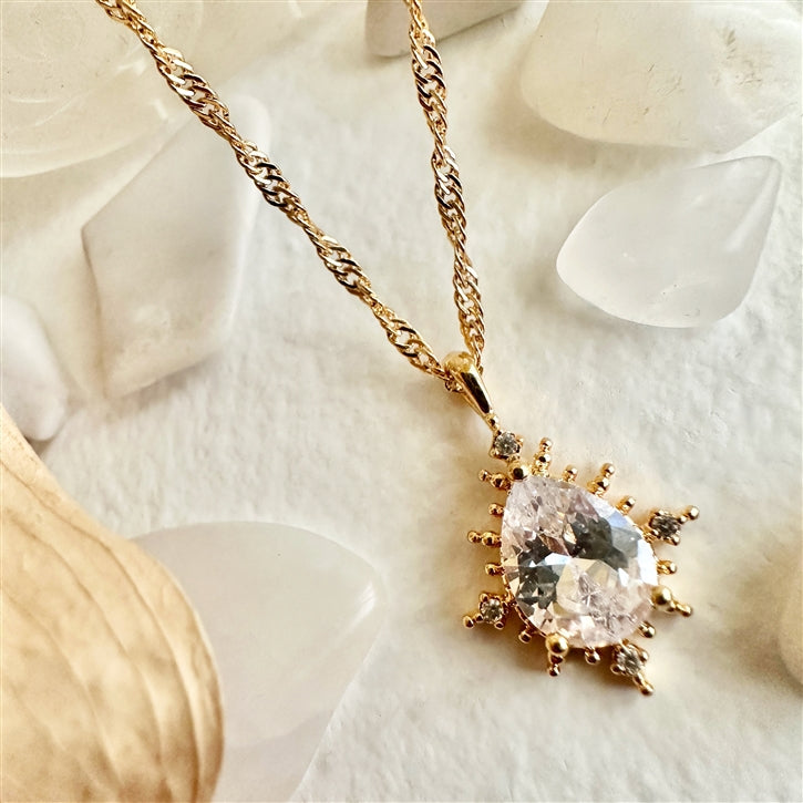 Cindel Teardrop Charm Necklace with Zircon Baguettes