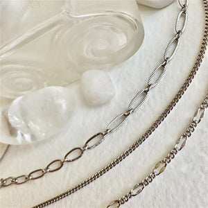 Nanaimo Triple Layer Textured Chain Necklace - Silver