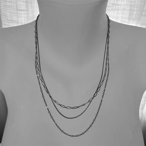 Nanaimo Triple Layer Textured Chain Necklace - Silver