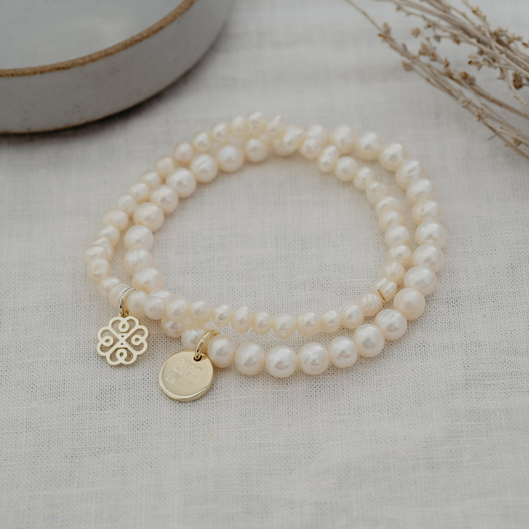 Pearly Stackem Up Bracelet, Gold - White Pearl