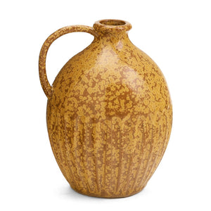 Porcelain Vase with Handle - Ribbed Ochre