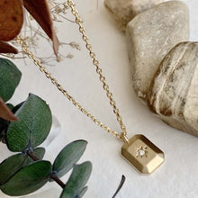 Load image into Gallery viewer, Porcelina Rhinestone Rectangle Charm Necklace - Gold
