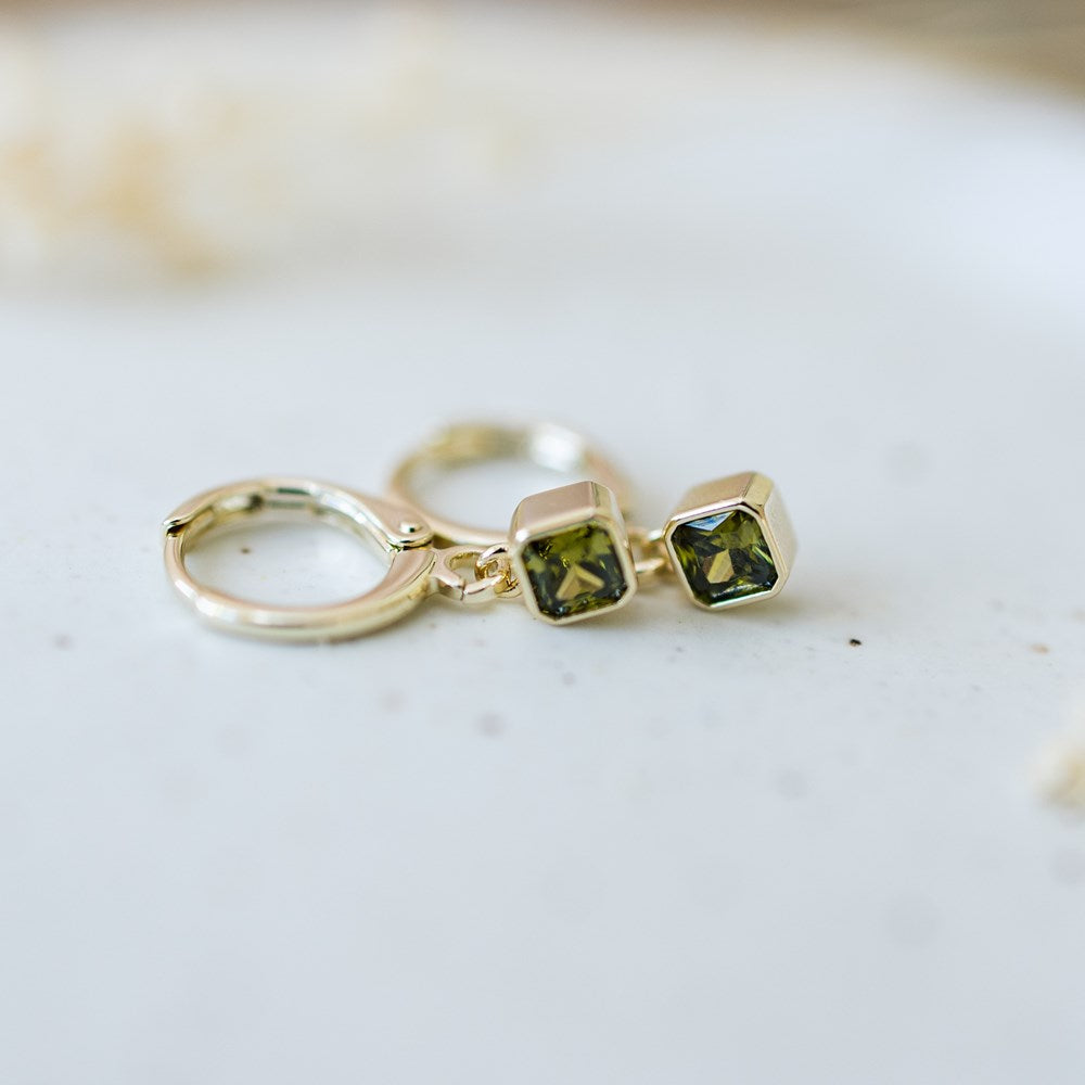 Prism Hoops, Gold - Moss Green