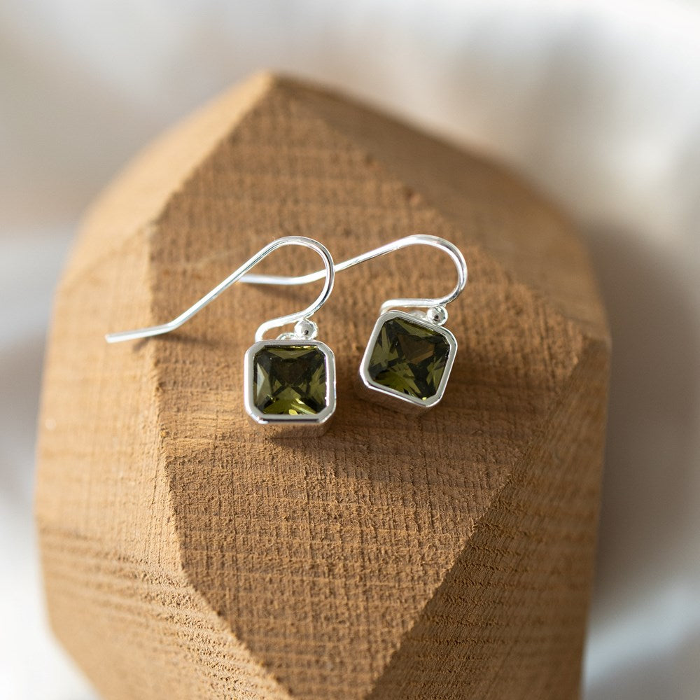 Radiance Earrings, Silver - Moss Green