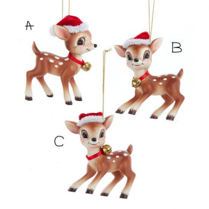 Deer with Santa Hat Ornament - 3 Assorted