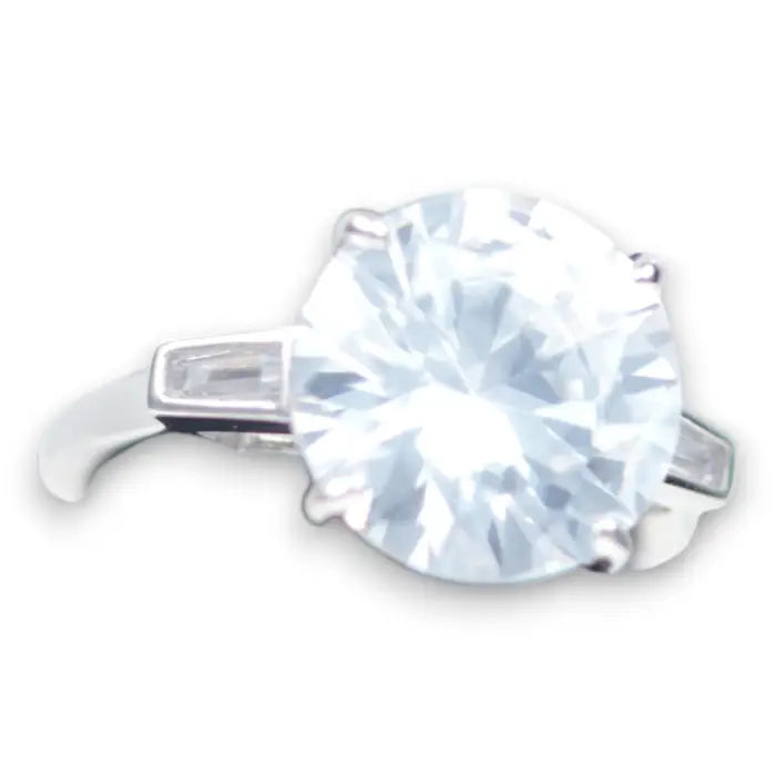 Round Cut Ring - White Gold Plated Sterling Silver