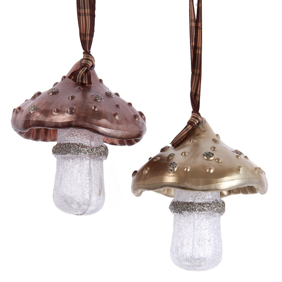 Rustic Glam Mushroom Ornament - 2 Assorted