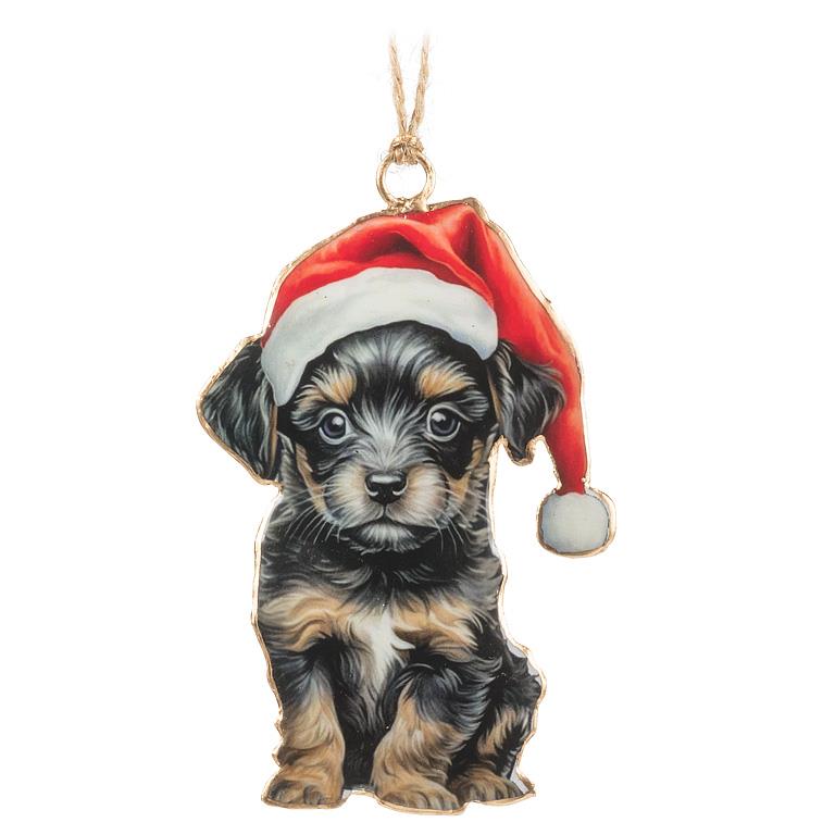 Puppy With Santa Hat Ornament