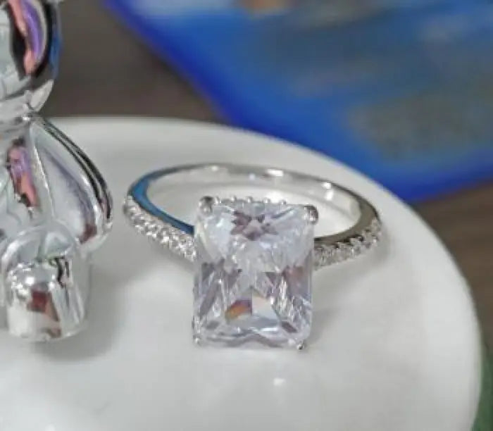Square Cut Ring - White Gold Plated Sterling Silver