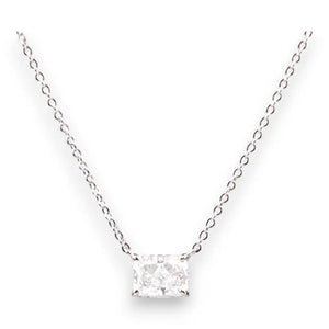 Square Pendant Necklace - White Gold Plated Sterling Silver