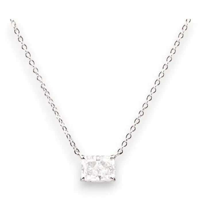 Square Pendant Necklace - White Gold Plated Sterling Silver