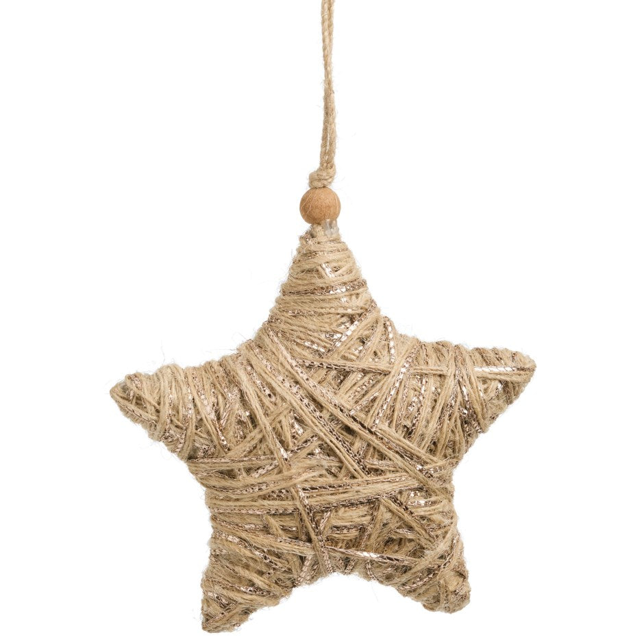 Star Ornament, Natural/Gold - Jute/Metallic Yarn