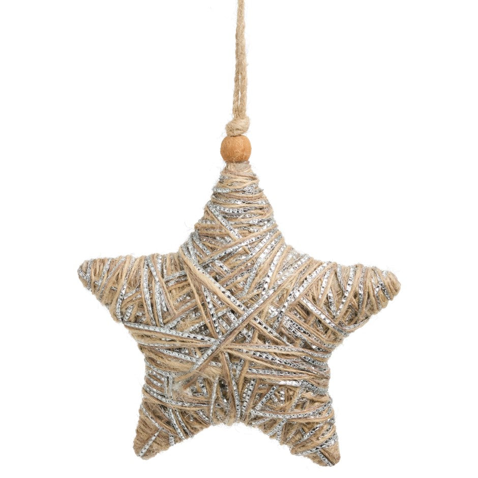 Star Ornament, Natural/Silver - Jute/Metallic Yarn