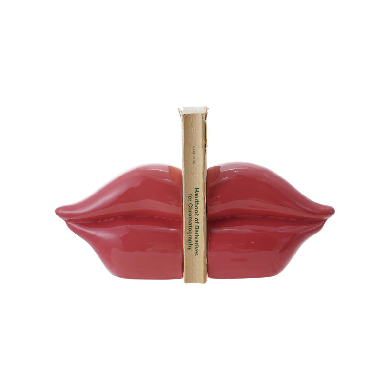 Stoneware Lip Shaped Bookends, Set of 2 - Pink