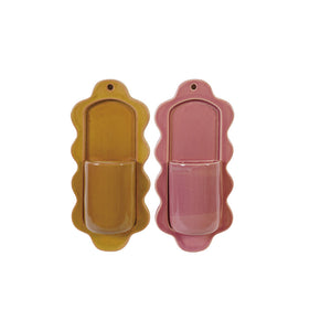 Stoneware Wall Vase - Pink & Mustard