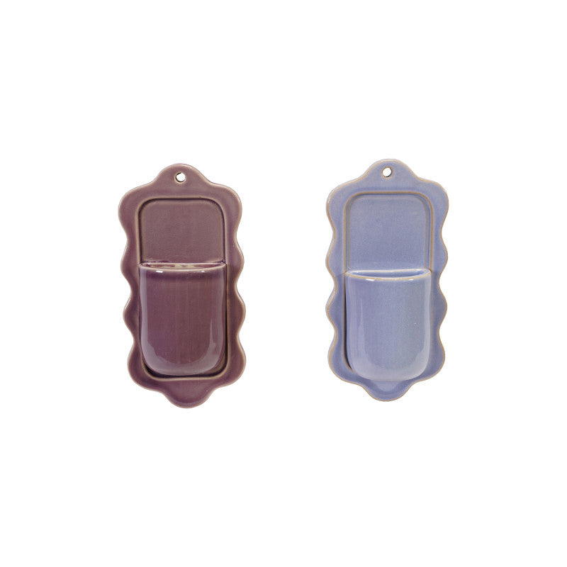 Stoneware Wall Vase - Plum & Lavender