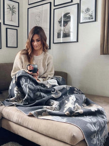 Floral Recycled Polyester Throw - Charcoal