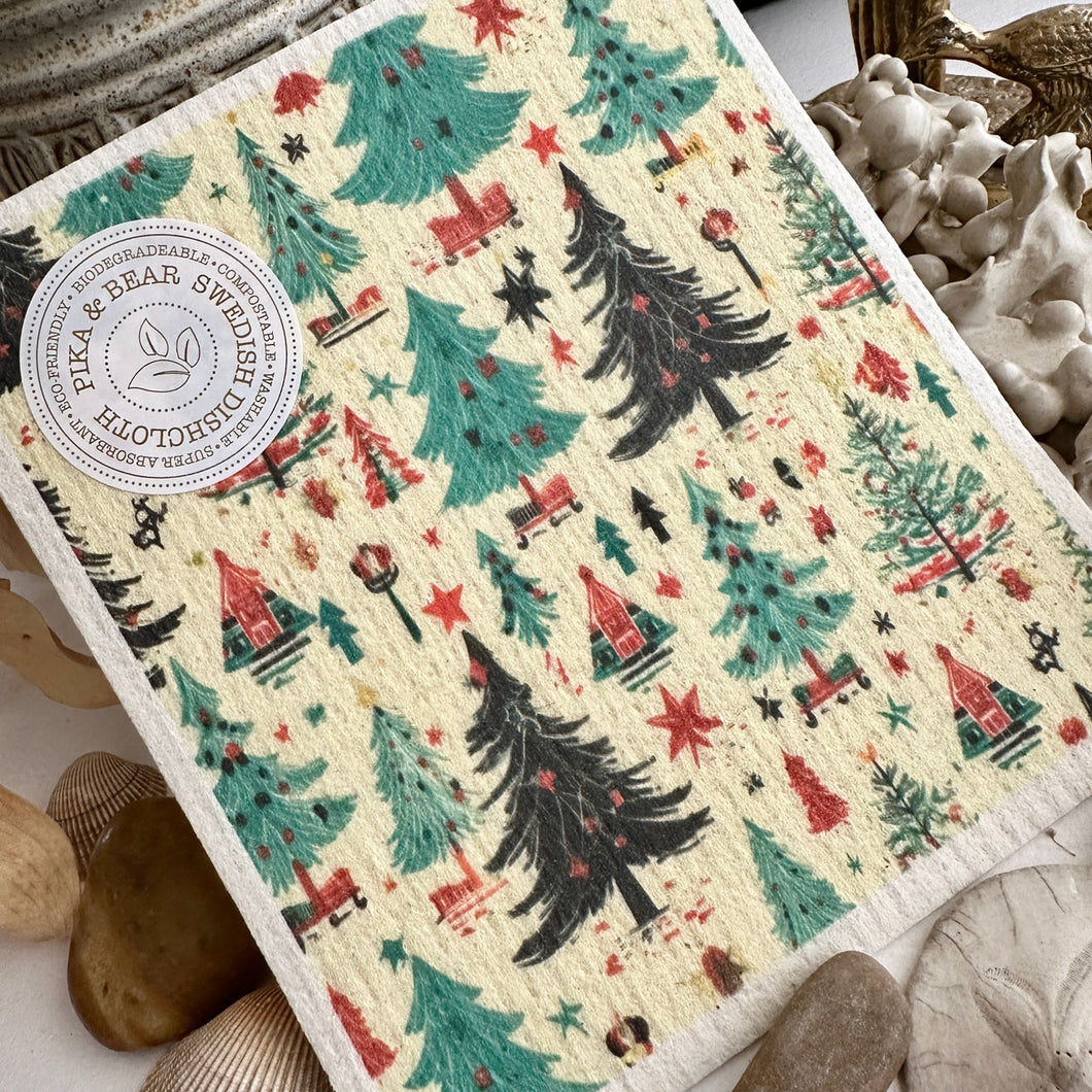 Swedish Dish Cloth - Oh Christmas Tree Retro Christmas