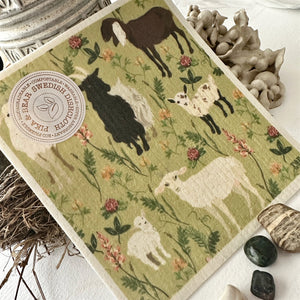 Swedish Dish Cloth - Totes Ma Goats Goats & Flowers