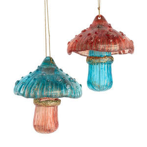 Teal & Desert Rose Mushroom Ornament - 2 Assorted