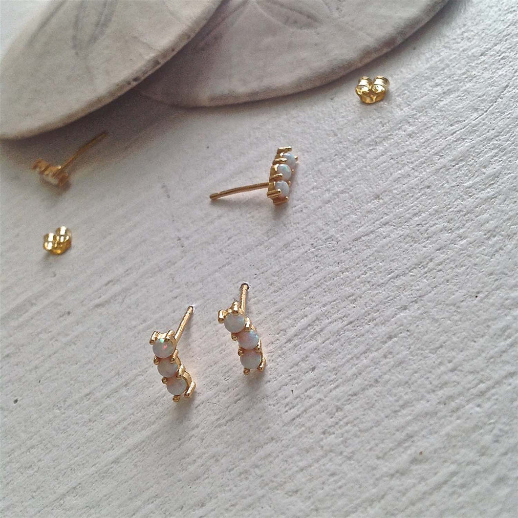 Three Sisters Triple Opal Stud Earrings - Gold Vermeil