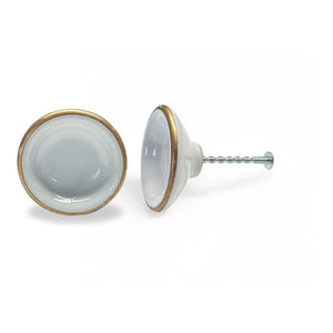 White Ceramic Knob with Gold Edge