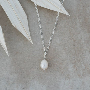 Veda White Pearl Necklace - Silver