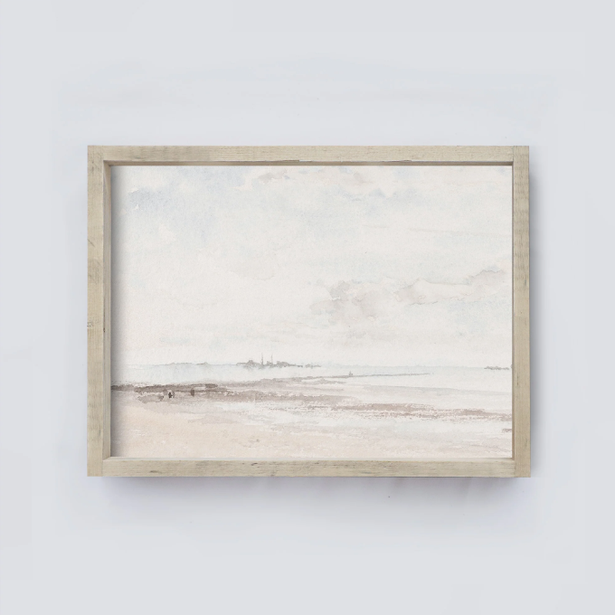 Vintage Print Framed, Seascape Coastal - Aged Farmhouse