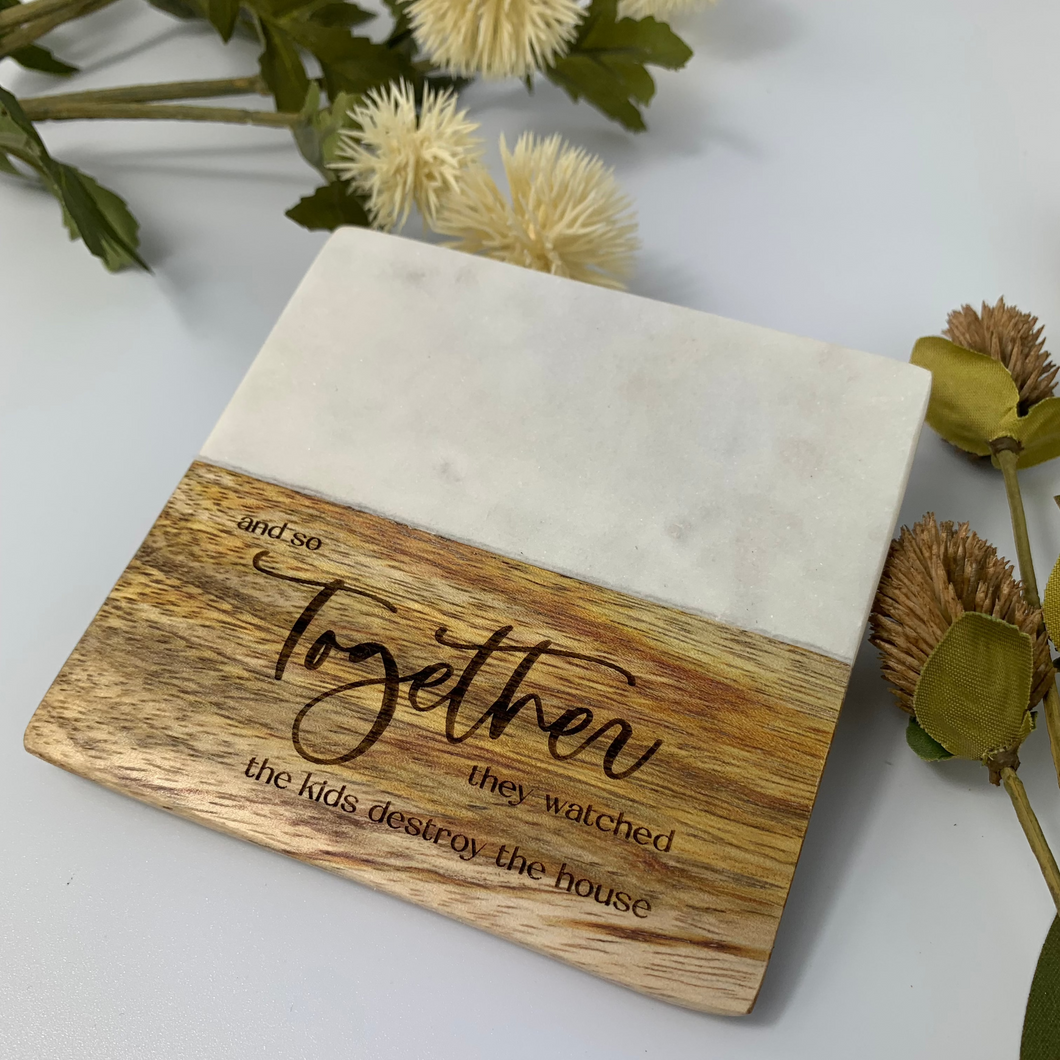 White Marble Coaster - Together They Watched