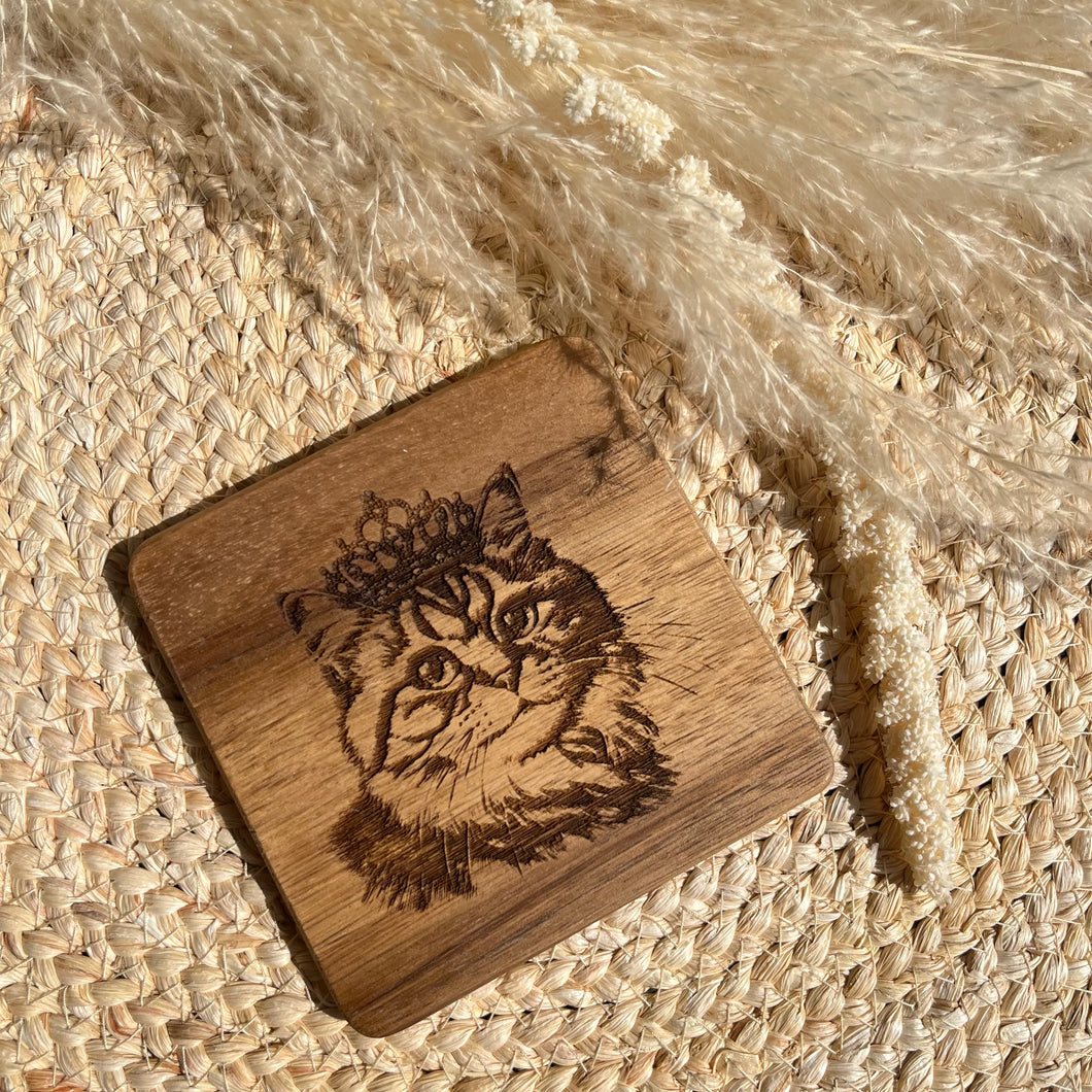 Wood Coaster - Cat Wearing Tiara