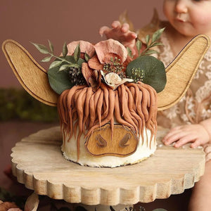 Wooden Engraved Cow Cake Topper