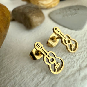 Woody Guitar Stud Earring - Gold