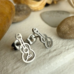 Woody Guitar Stud Earring - Silver