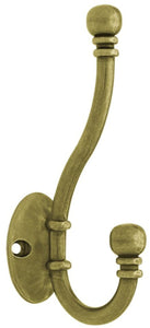 Ball End Double Coat Hook 5 1/8" Antique Brass