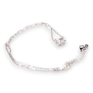 Square Pendant Necklace - White Gold Plated Sterling Silver