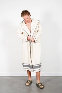 Hawthorne Hooded Terry Robe - Natural/Grey