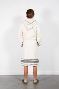 Hawthorne Hooded Terry Robe - Natural/Grey